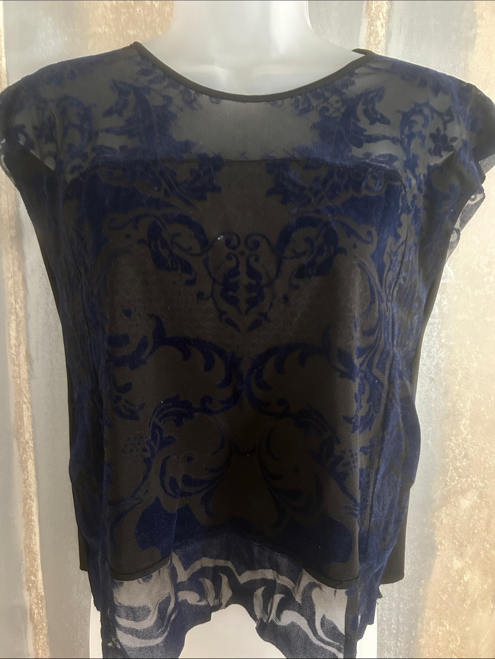 Sheer Navy Floral Burnout Blouse - Women's Overlay Top